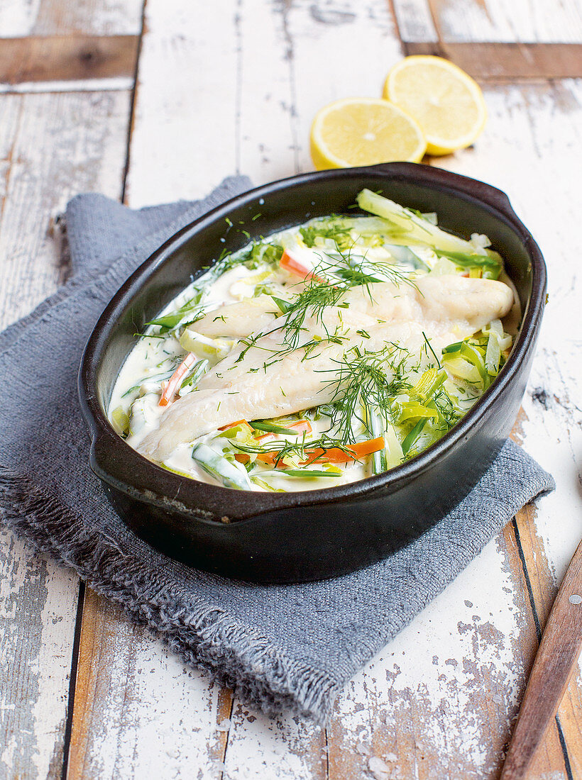 Fried fish with spring vegetables