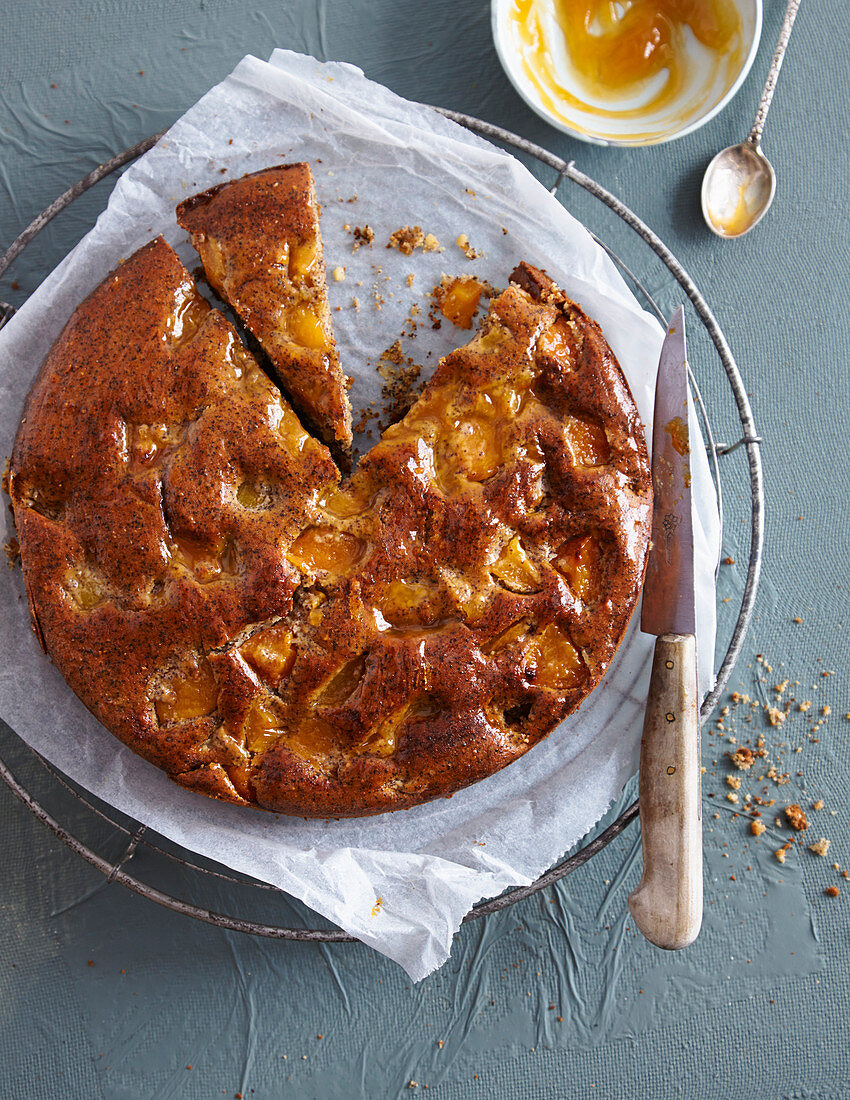 Mohn-Aprikosen-Kuchen mit Mandeln