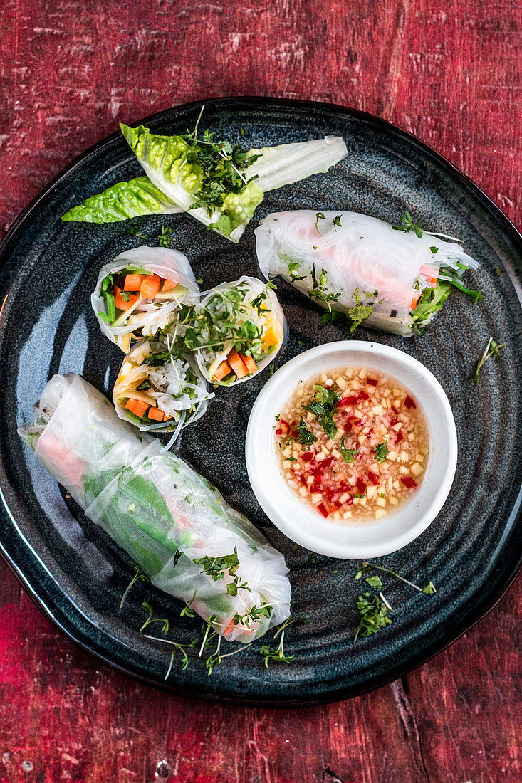 Summer vegetable rolls with mangetout