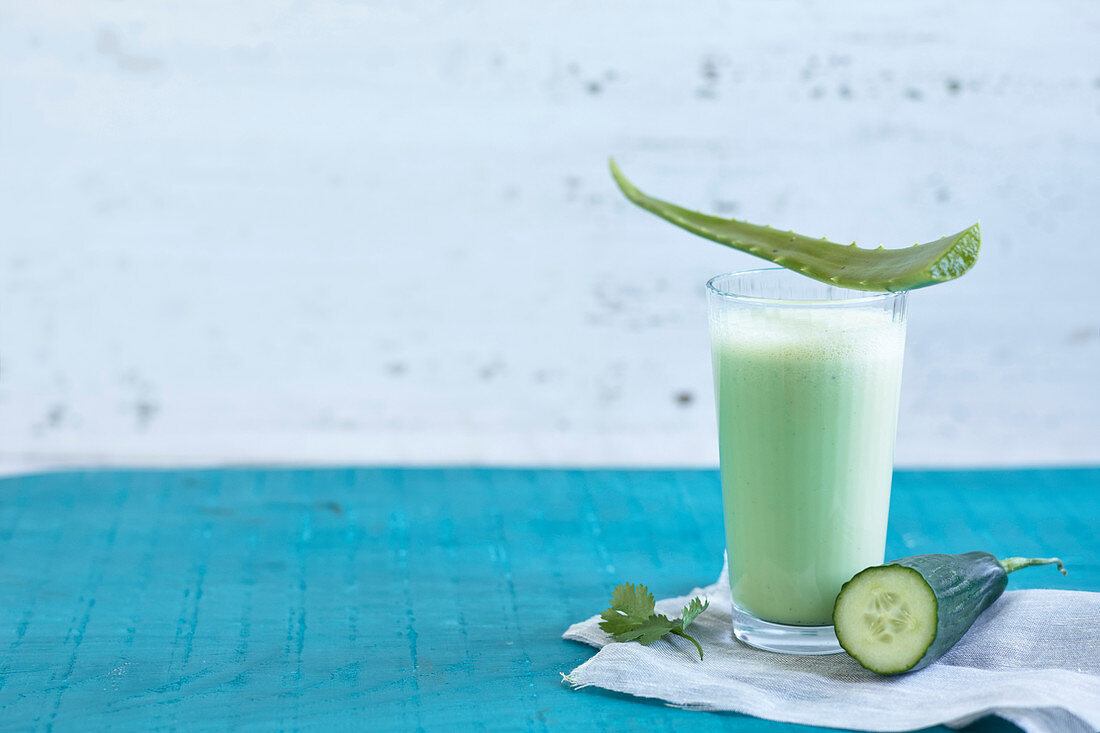 Aloe and cucumber smoothie with cilantro and soy yoghurt