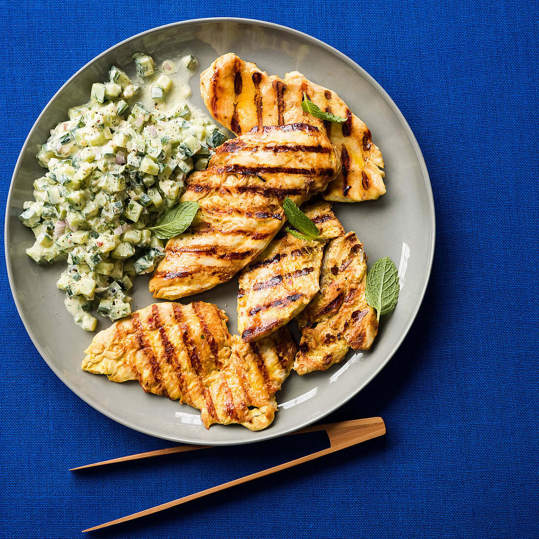 Grilled Yogurt Chicken with Cucumber Salad