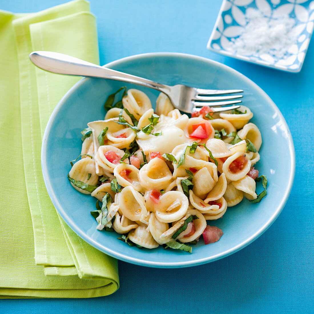 Orecchiette pasta salad with tomatoes and basil