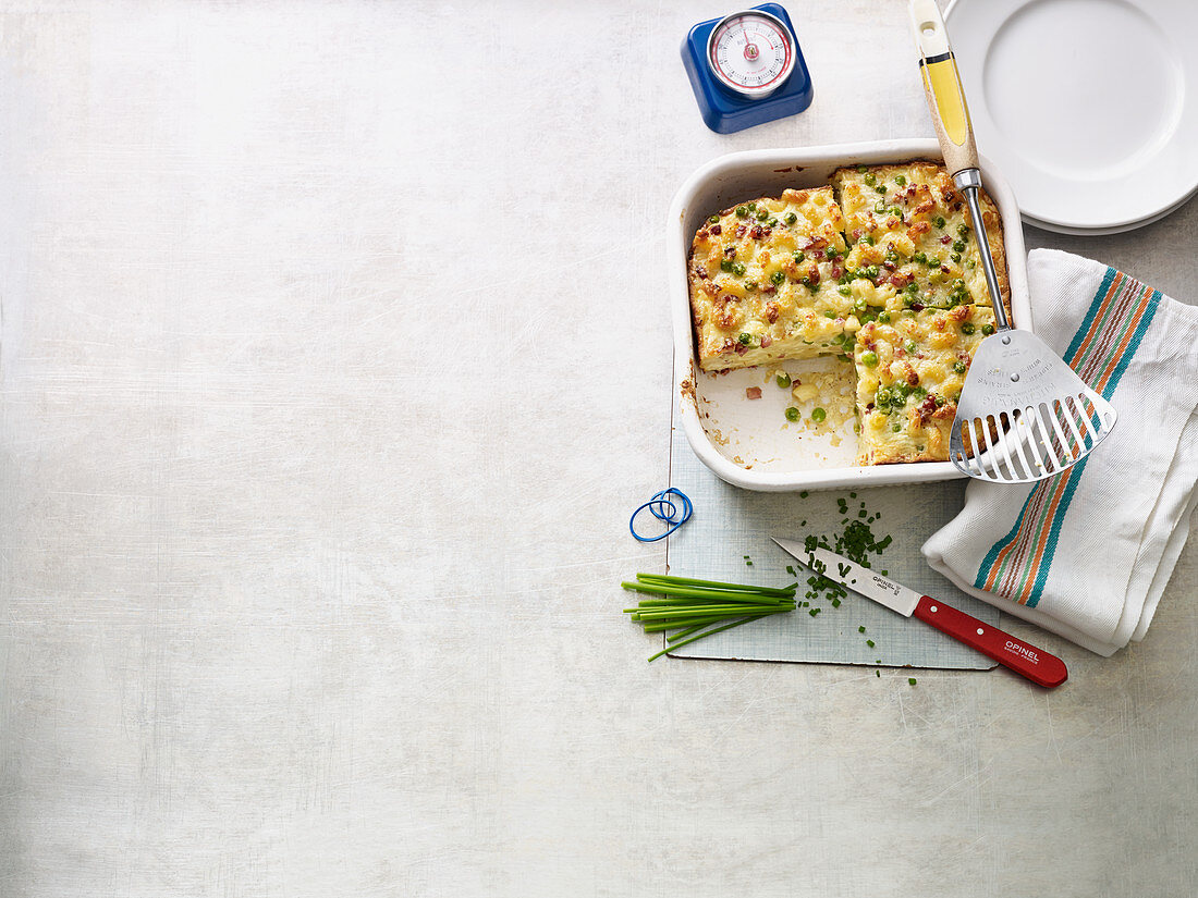 Carbonara-Auflauf mit Erbsen