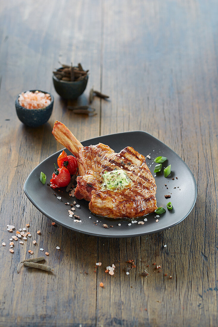 Veal chop with herb butter
