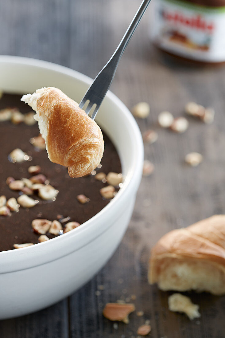 Nutella fondue with croissants