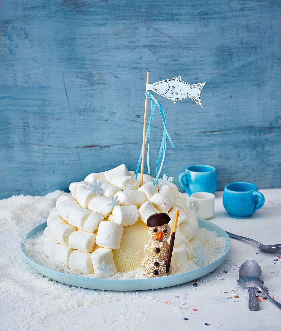 An ice cream parfait igloo with marshmallows