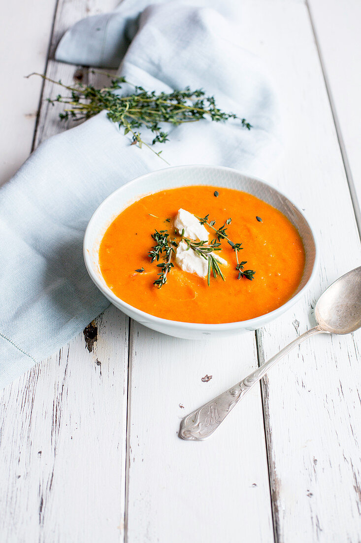 Tomato soup with sour cream and thyme