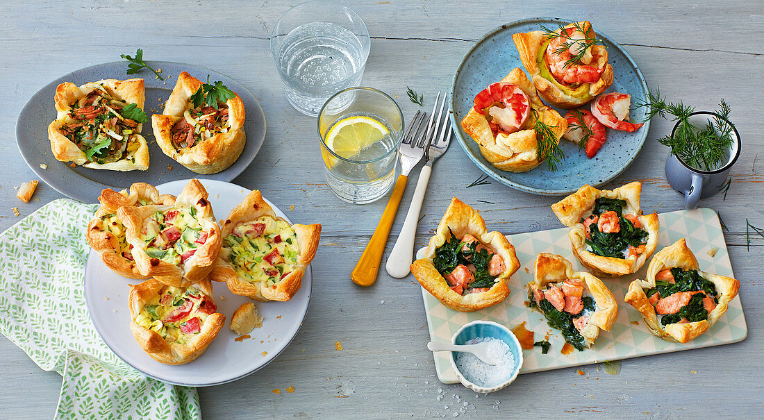 Four savoury puff pastry tartlets