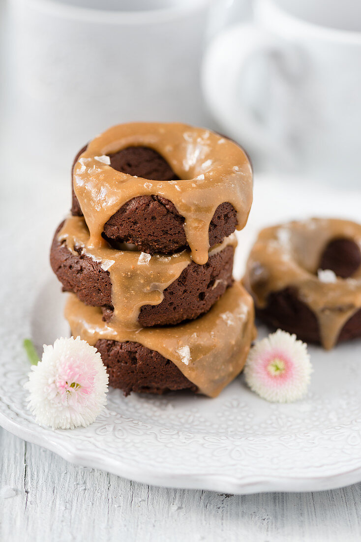 Mini chocolate fondant with salted caramel sauce