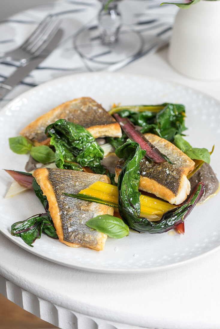 Fish with chard and basil