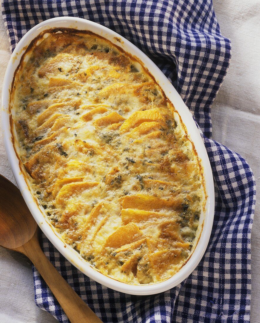 Pumpkin and Roquefort Cheese Bake in a Dish