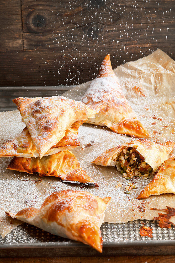 Sweet filo pastries with dried fruit