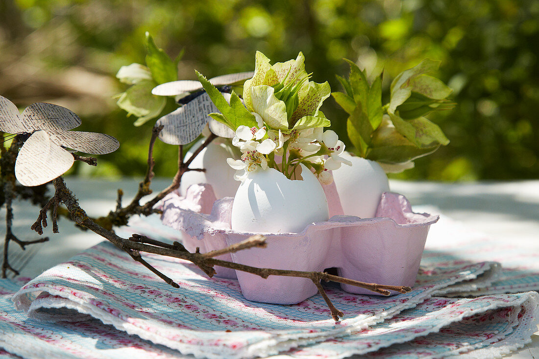 Posies in blown eggs