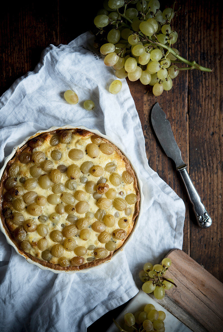 Roquefort and grape tart