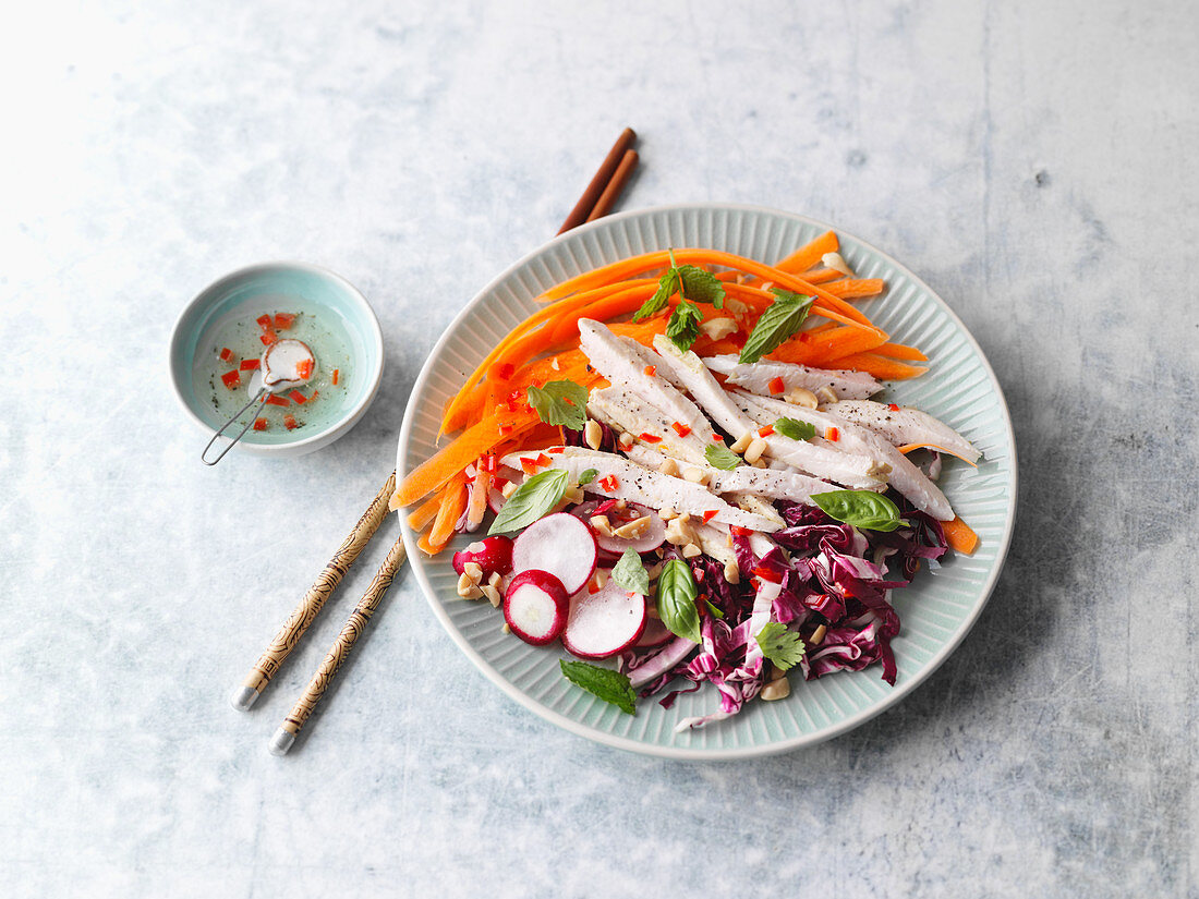 Vietanmese chicken salad with radishes and radicchio