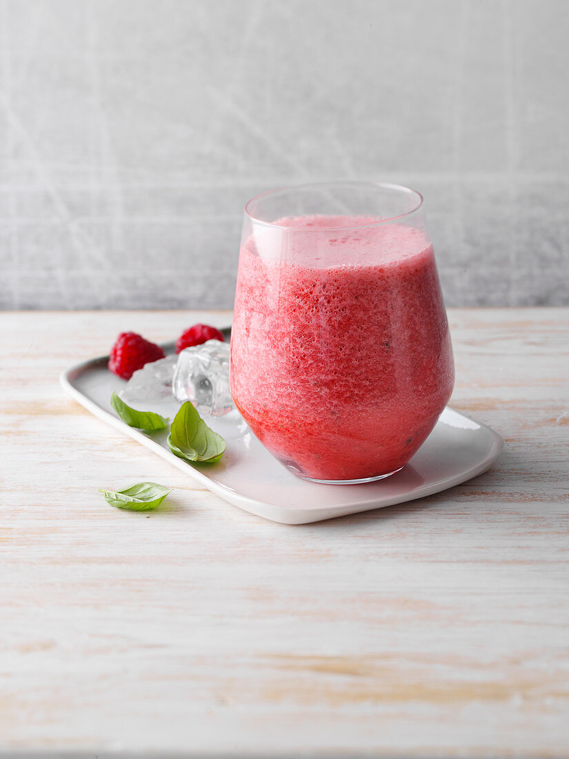 Raspberry and basil coconut water with ginger