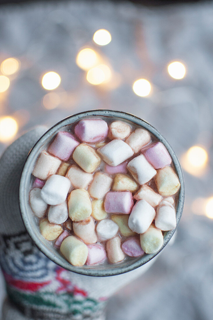 A cup of cocoa with marshmellows