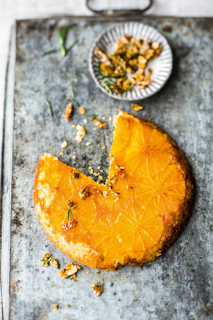 Pan-baked orange and olive tart