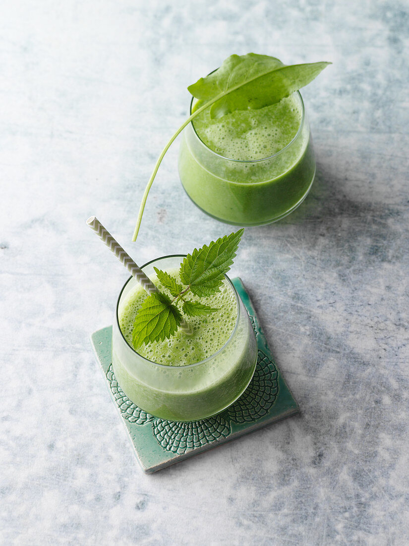 Green spring herb and cucumber smoothies
