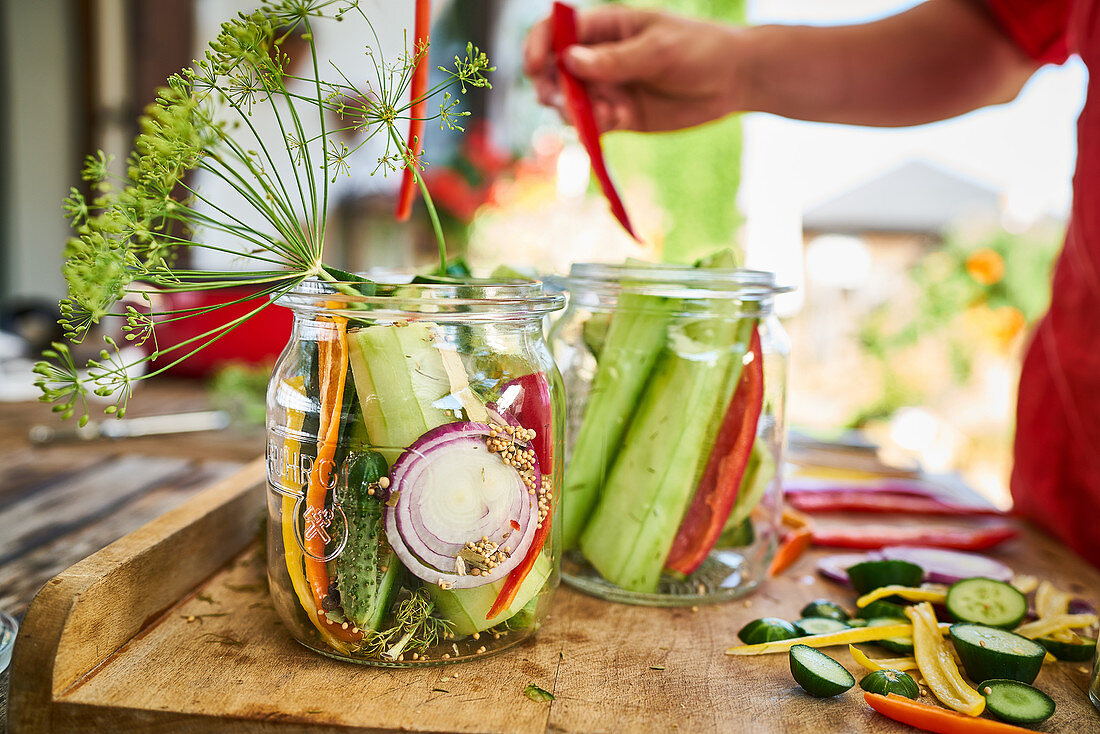 Preserved garden cucumbers with chilli