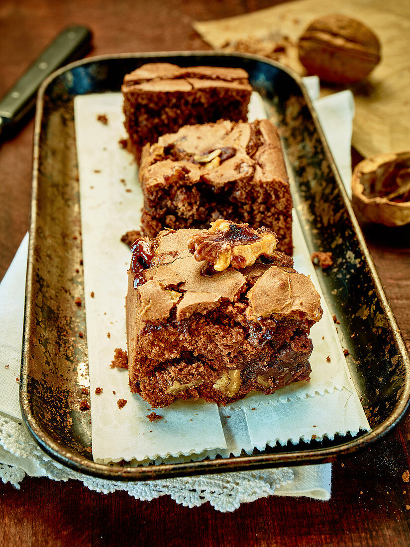 Brownies with salted caramel and nuts