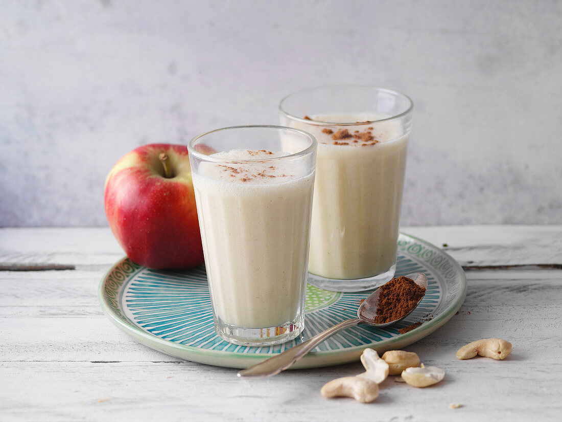 Vegan apple and soya smoothies with cinnamon