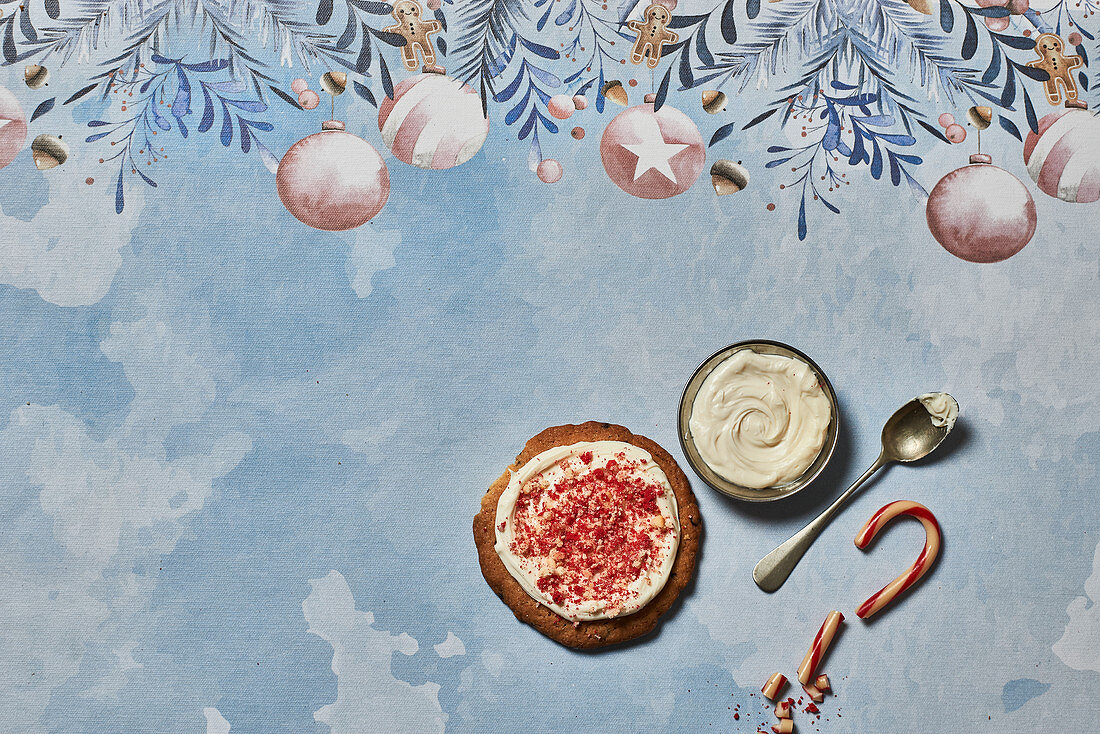 Christmas biscuits with cream and broken candy canes