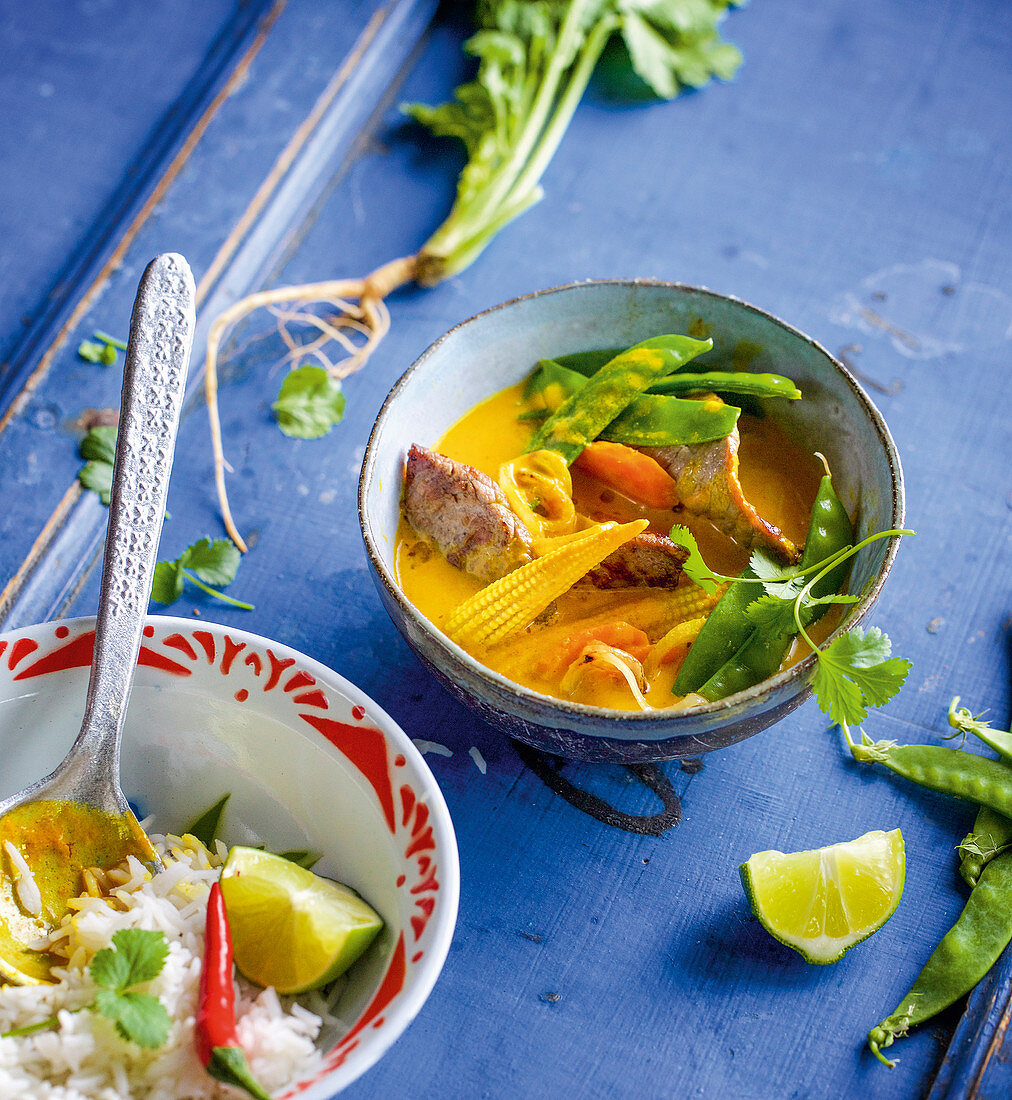 Rindfleisch-Curry mit buntem Gemüse