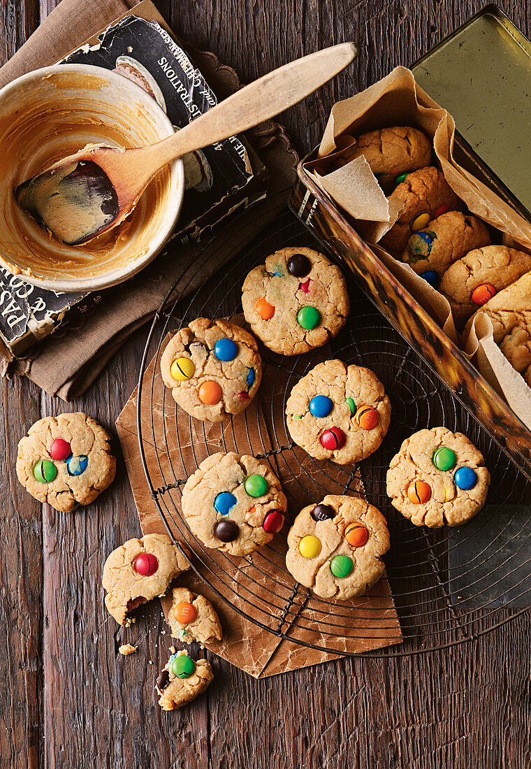 Banana and peanut butter biscuits with Smarties