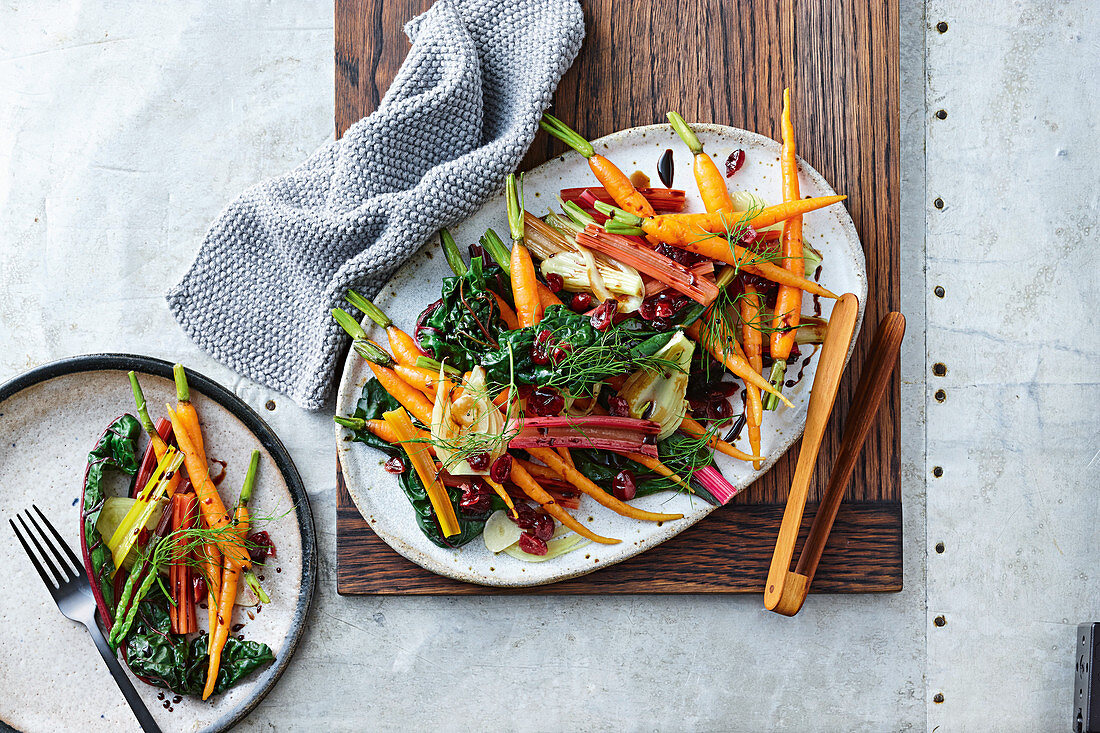 Braised carrots, rainbow chard and fennel