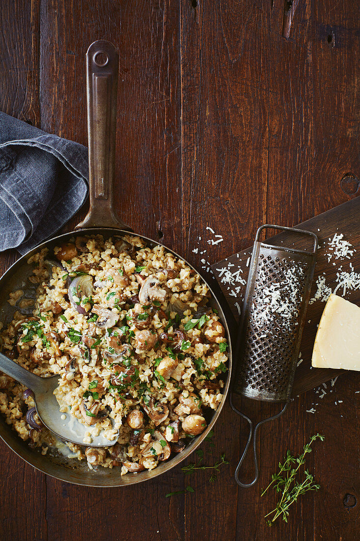 Roasted garlic mushrooms with barley