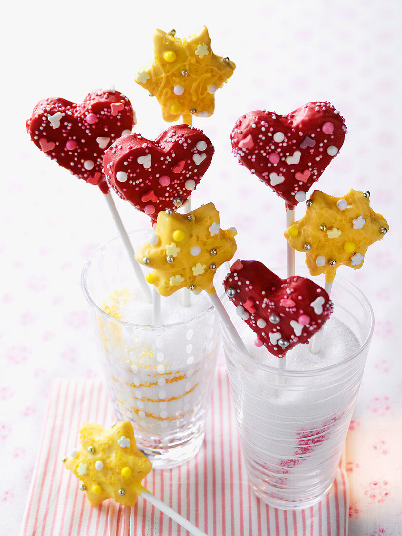 Heart-shaped and star-shaped cake pops