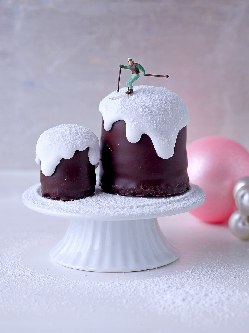 Chocolate kisses with icing and a miniature skier