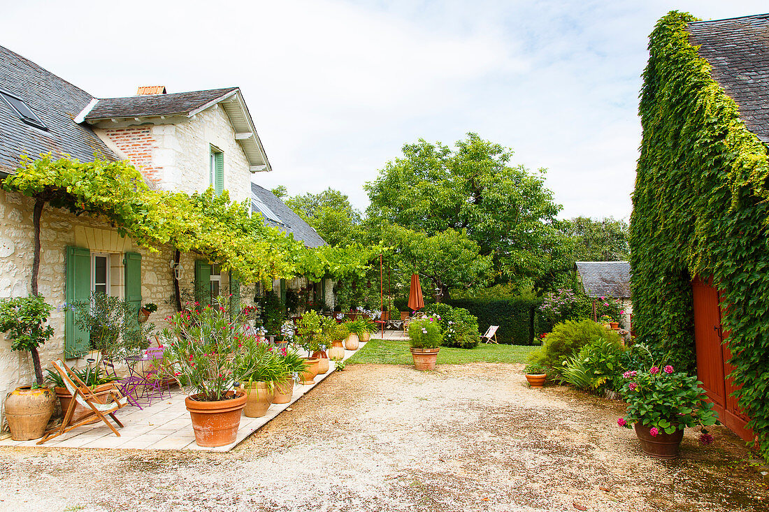 French, stone country house with large terrace and garden