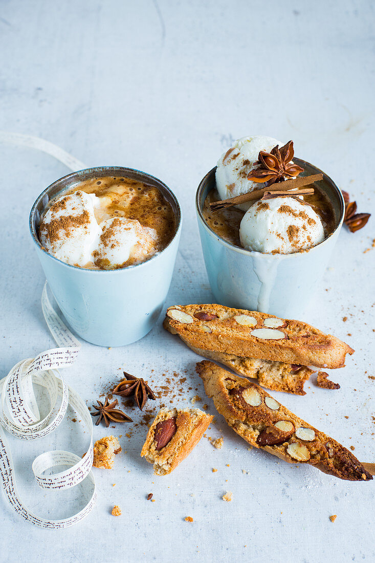 Wintry iced coffee with cantuccini