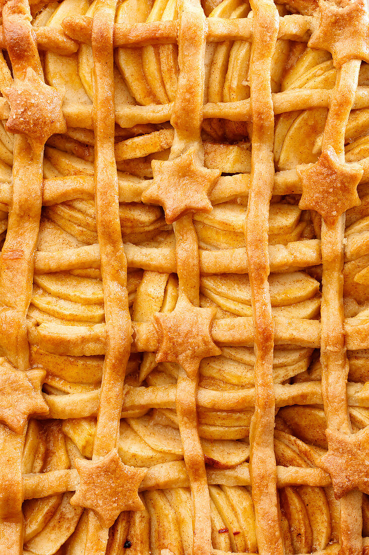 Apple tart with a lattice topping and pastry stars (detail)