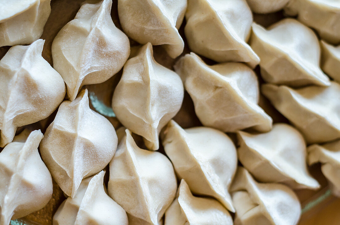 Top down view of freshly home made chinese dumplings