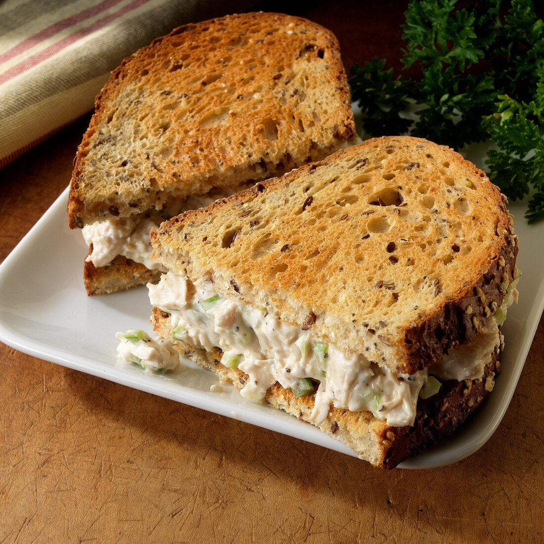 Chicken salad sandwich on toasted multigrain bread