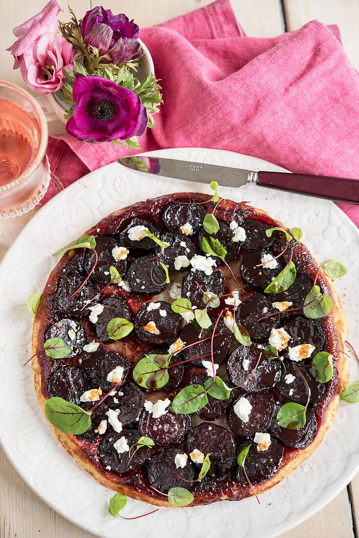 Beetroot tart tatin with feta cheese