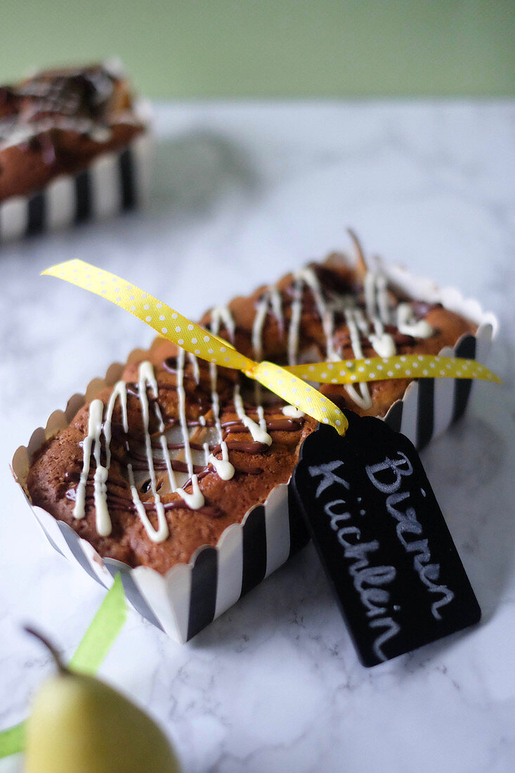 Pear cake with chocolate as a gift