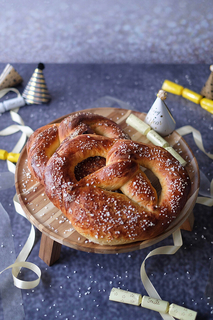 New Year's pretzels with party decorations