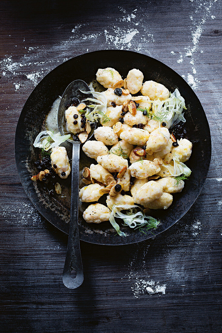 Prawn and ricotta gnocchi with almond burnt butter