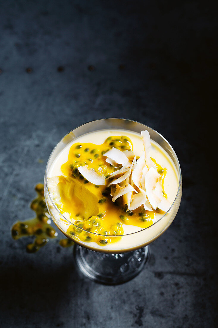 Coconut and passionfruit custard pots