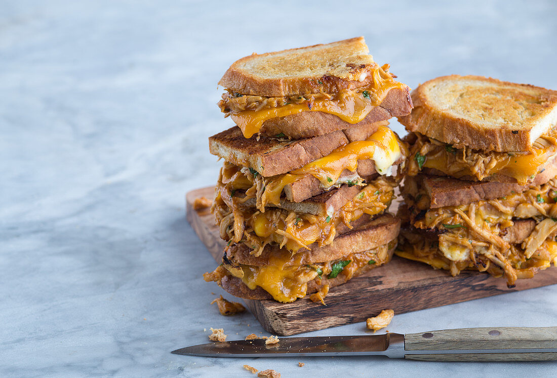 Grilled chicken and cheese sandwiches with buffalo sauce