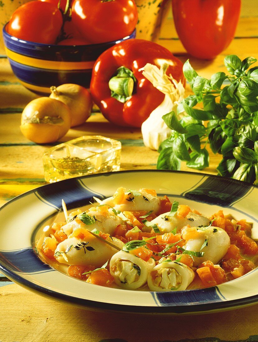 Gefüllte Tintenfischchen mit Tomaten & Paprika