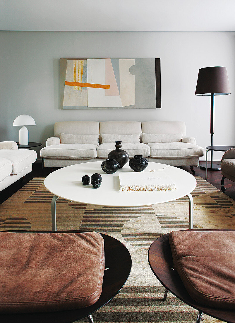 White coffee table and sofa set in living room
