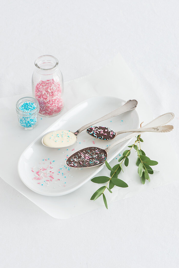 Chocolate spoons with sprinkles