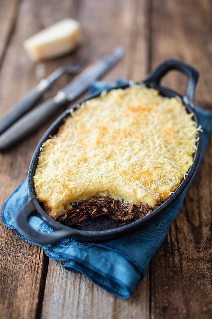 Parmentier with goose meat and mashed potatoes