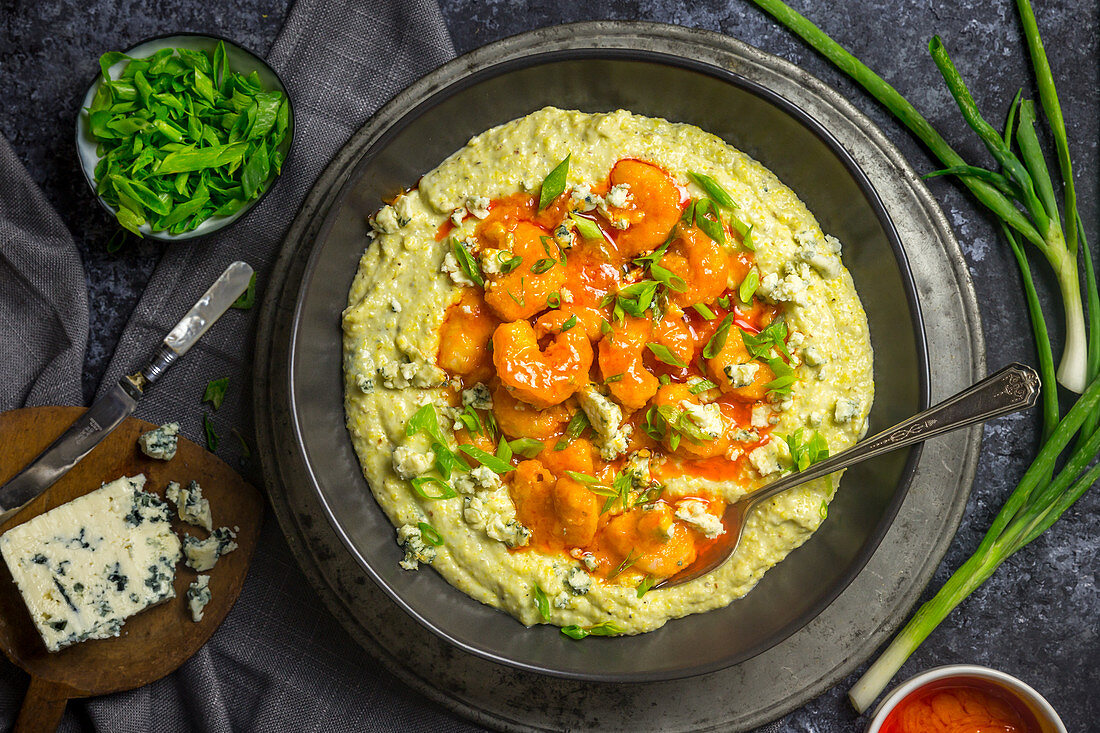 Blue Cheese Polenta with Chili Shrimp