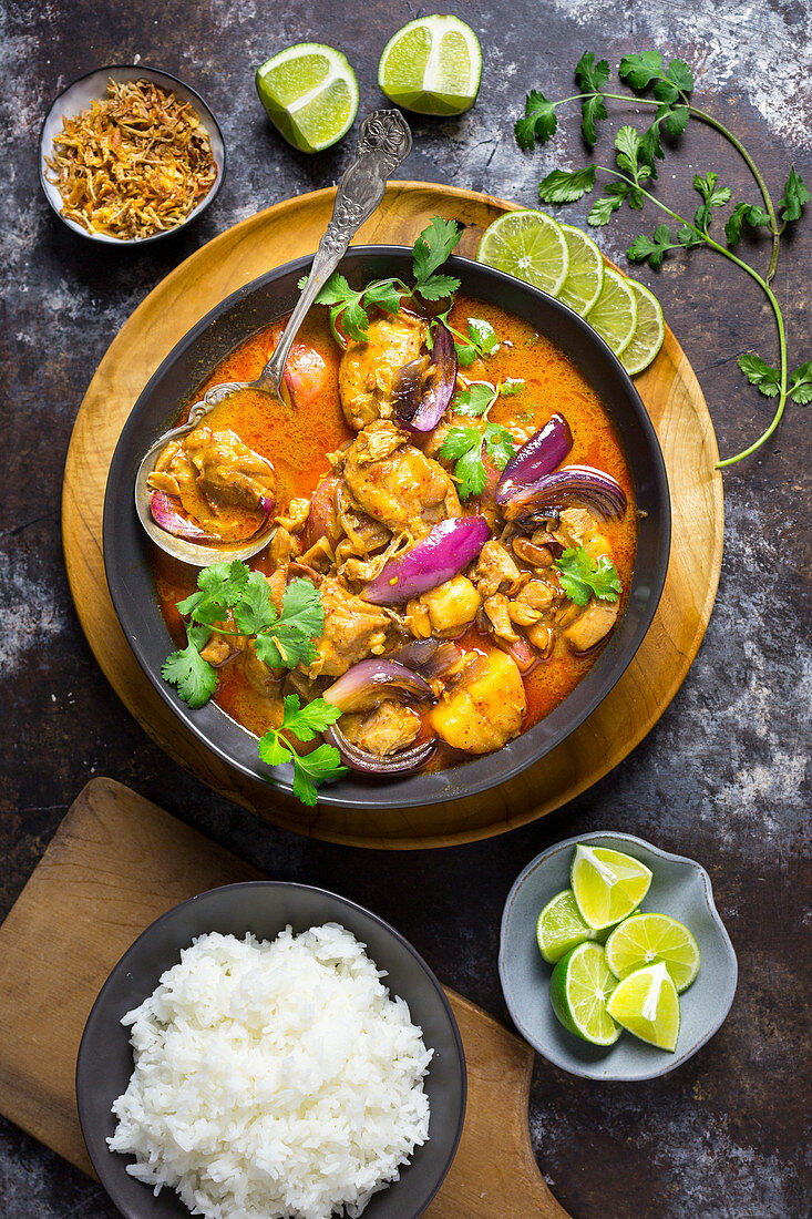 Chicken Massaman Curry with Rice and Limes